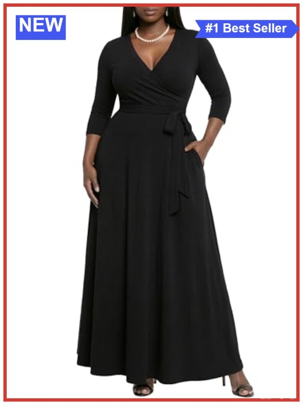 Women's Maxi Dress Wrap Tie Waist 3/4 Sleeve Casual Summer